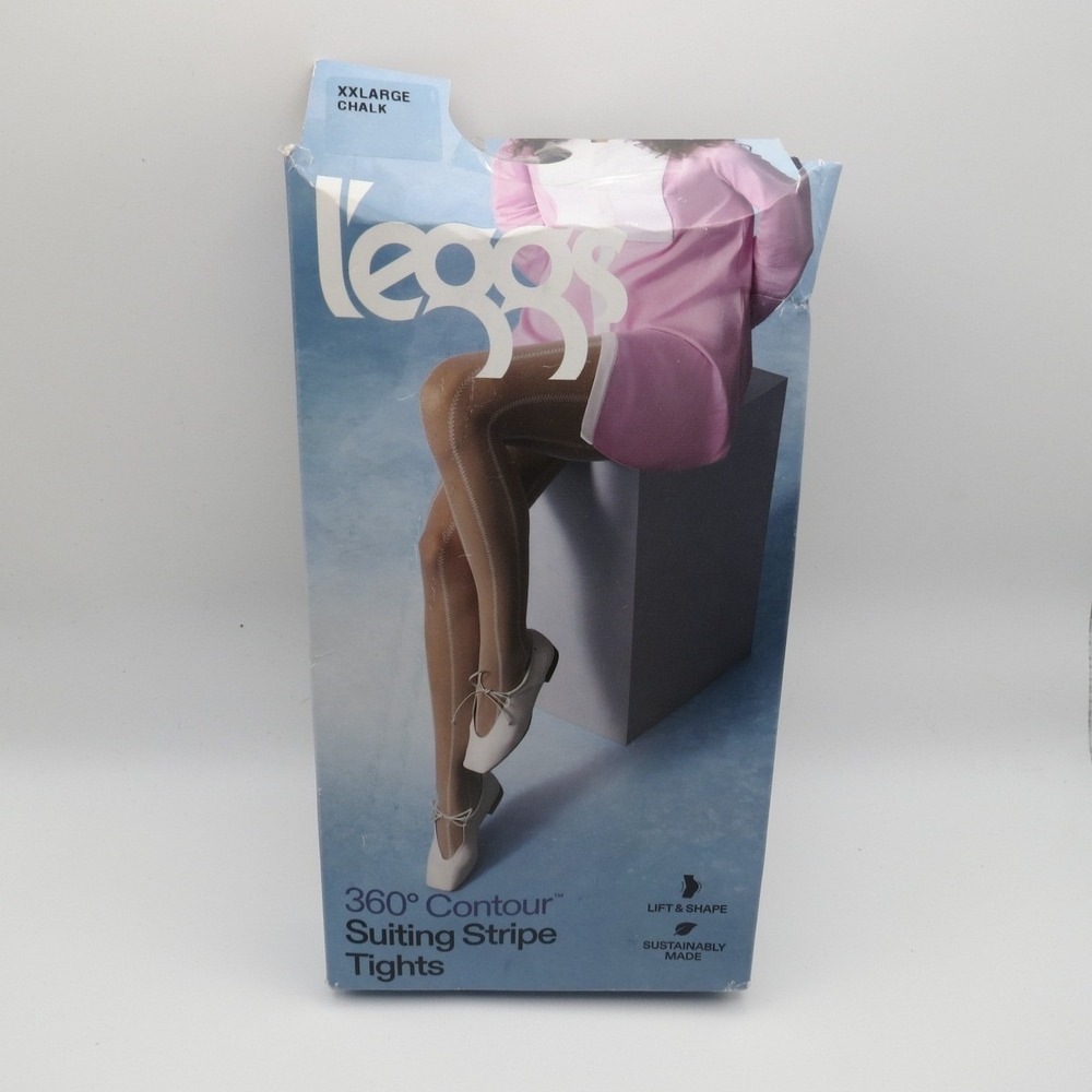 Leggs Womens Chalk 360 Contour Suiting Stripe Lift Tights Career Plus XXL READ